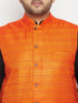 Vastramay PLUS Men's Black And White Pyjama Set With Orange Nehru Jacket Set